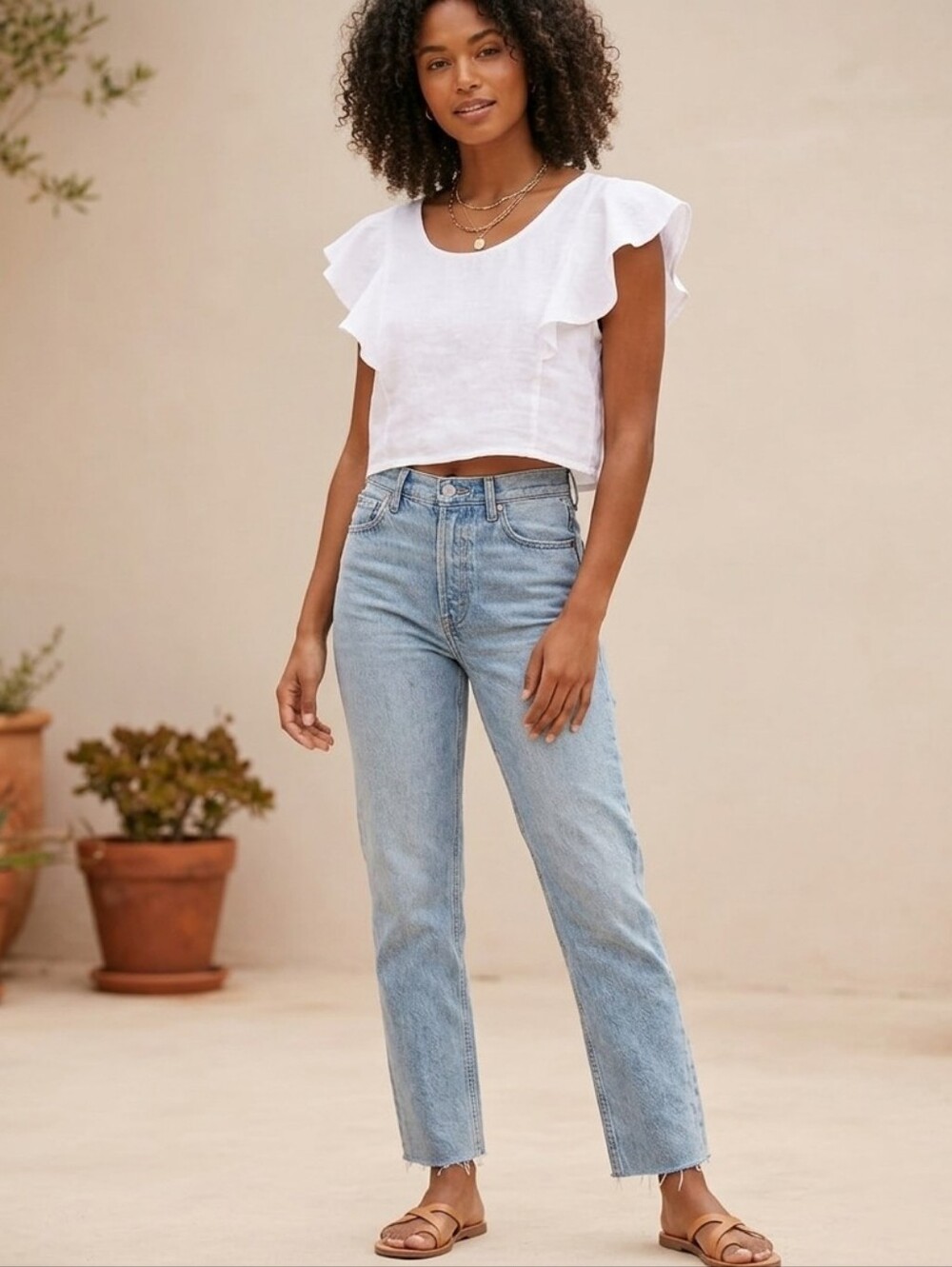Bohemian White Flutter Sleeve Women's Cropped Top